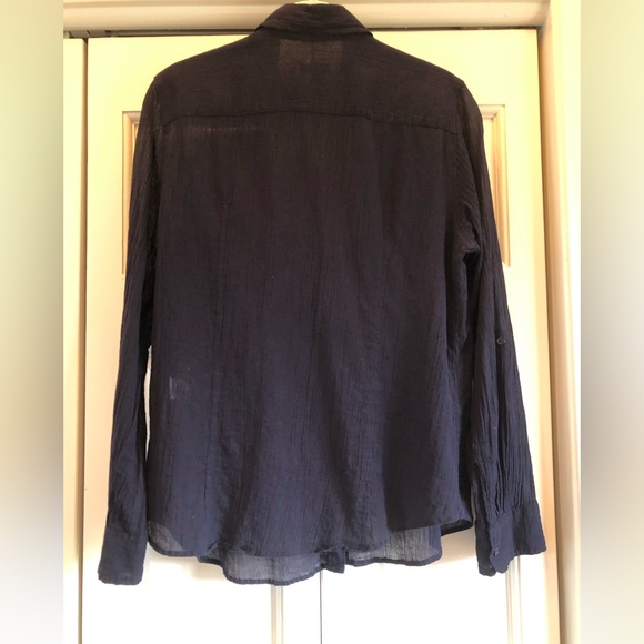 Talbots, nautical blue, gauzy button down with button back tab sleeves, 12 - Picture 2 of 12